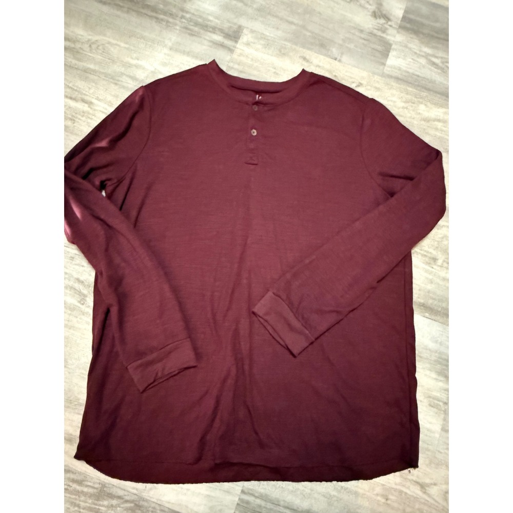 George Mens Burgundy Long Sleeve Henley Shirt XL‎